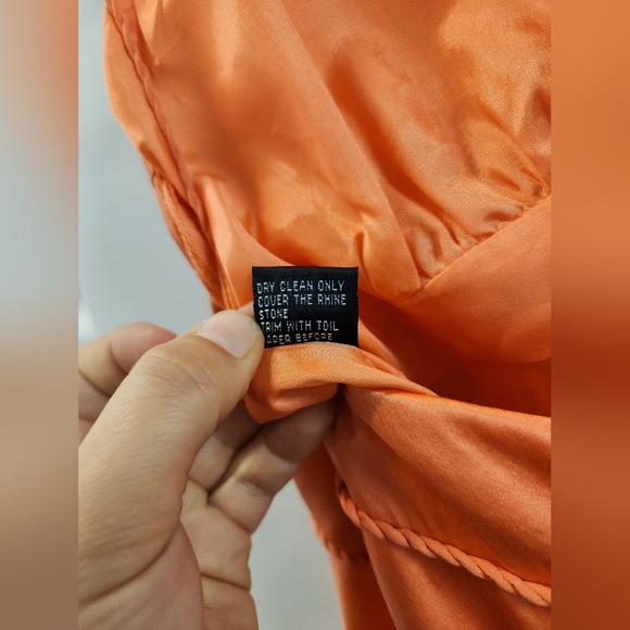 Lillie Rubin Size 6 Orange Sequin Rhinestone 100% Silk Strappy Gown - Picture 6 of 6